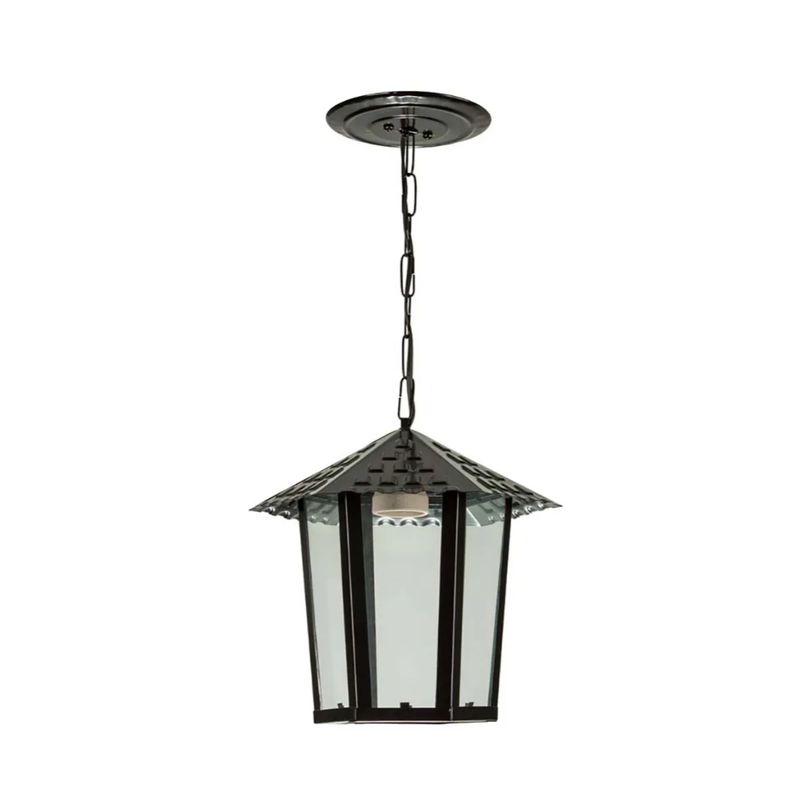Luminaria-Pendente-Colonial-Sextavado-com-Vidro-Liso-Preto-1x27-Blumenau