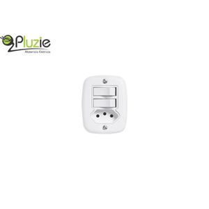 Conjunto de 2 Interruptor Simples + Tomada 10a Sobreplus Branco Pluzie