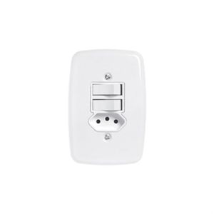 Conjunto de 2 Interruptor Simples + Tomada 20a Ideale Branco Pluzie
