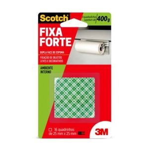 Fixa Forte Dupla Face 25x25mm Quadrada 3m