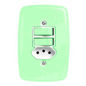 Conjunto de 2 Interruptor Simples + Tomada 10a Ideale Verde Pluzie