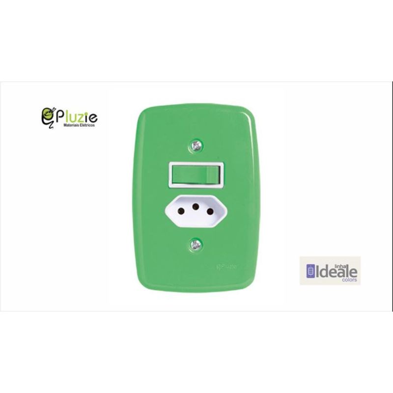 Conjunto-Interruptor-Simples---Tomada-10a-Ideale-Verde-3515-Pl-Pluzie