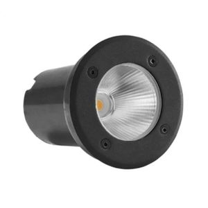 Embutido de Solo Chão LED Focus Inox e Policarbonato Preto Cilíndrico Externo 3000k 10w Bivolt 7,8x12cm Blumenau