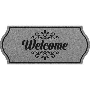 Tapete Formas Welcome Cinza 30x70cm Kapazi