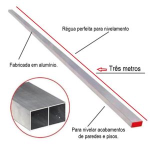 Régua Pedreiro 3m Alumínio Bi Tubular Tampa Vermelha Novo Horizonte
