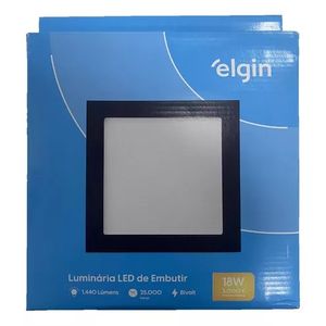 Painel Led Embutir Quadrada Preta 18W 3000K Elgin